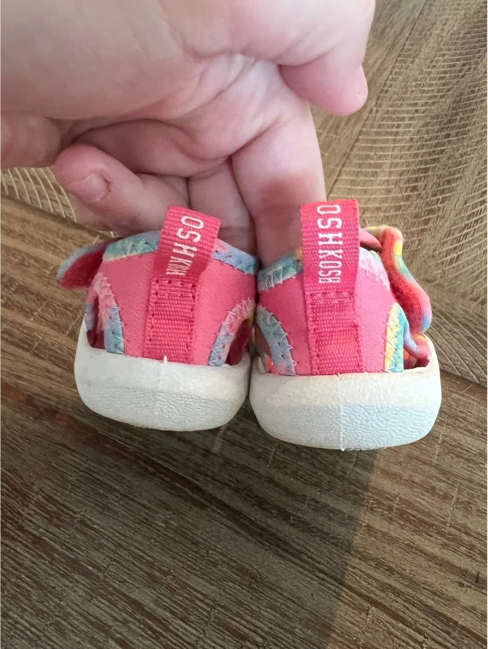 OshKosh B'gosh Girls’ Pink Toddler Water Sandals with Rainbow Trim, Size 6